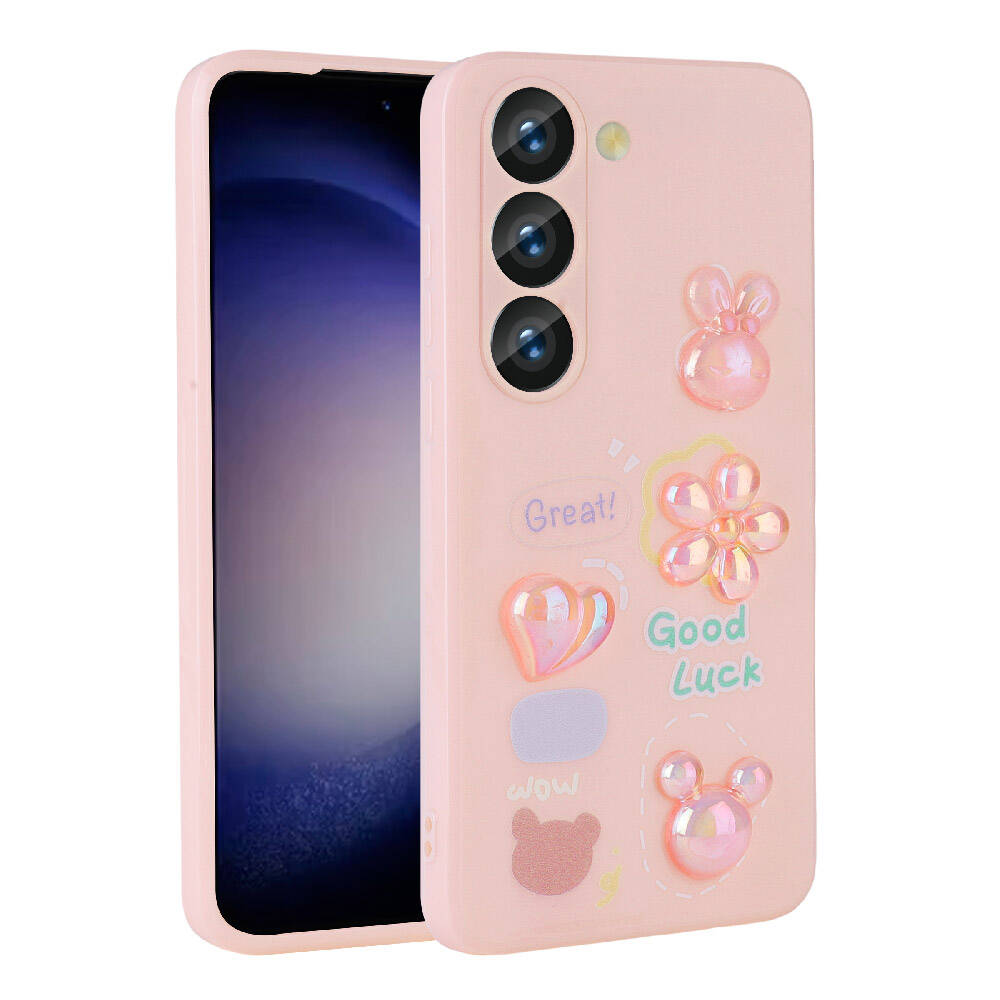Galaxy A54 Kılıf Kabartma Figürlü Parlak Zore Toys Silikon Kapak Pembe