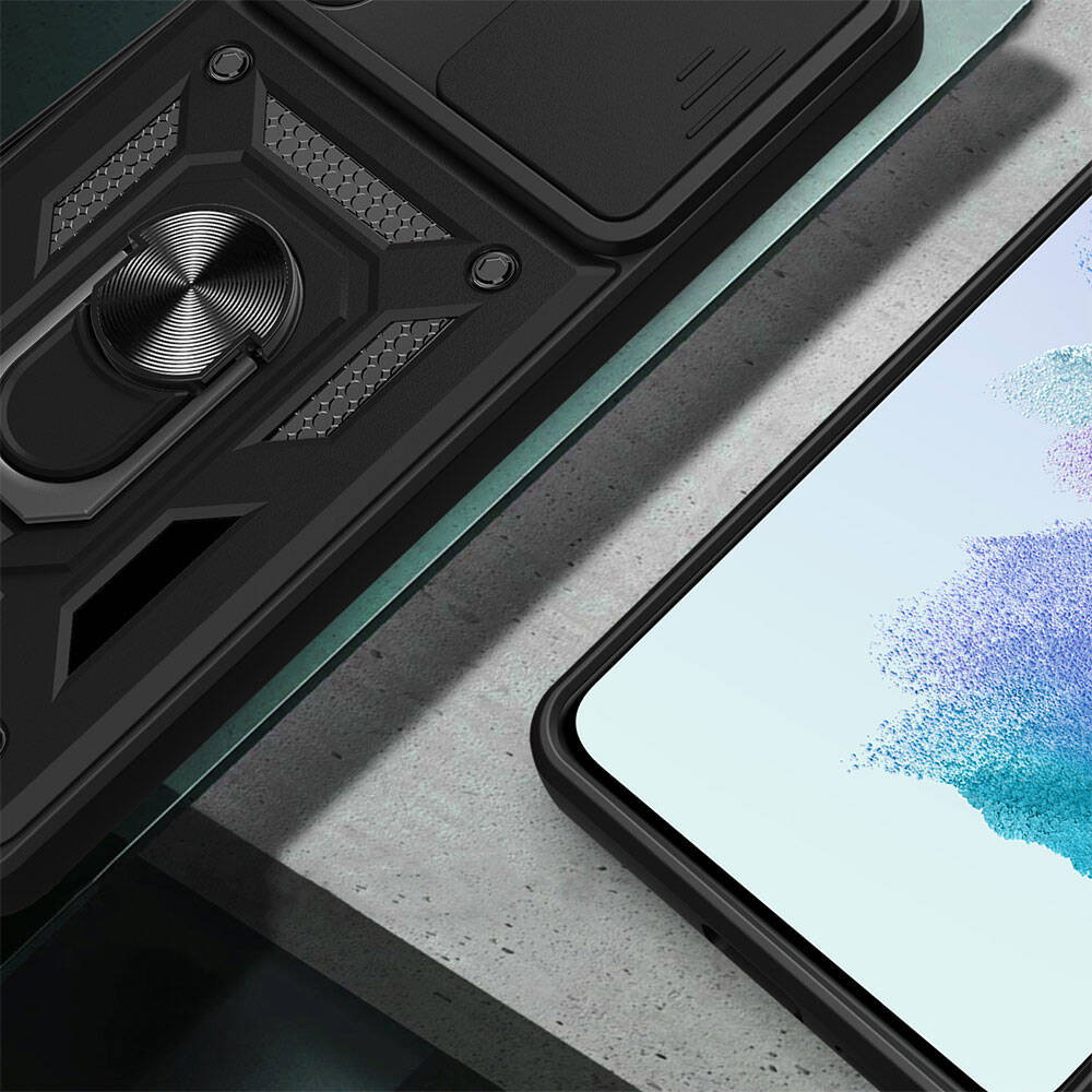 Galaxy A54 Kılıf Magnetik Standlı Kamera Korumalı Zore Sürgülü Vega Kapak Siyah