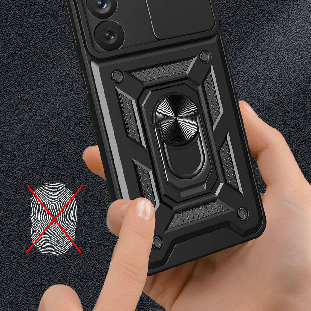 Galaxy A54 Kılıf Magnetik Standlı Kamera Korumalı Zore Sürgülü Vega Kapak Mavi