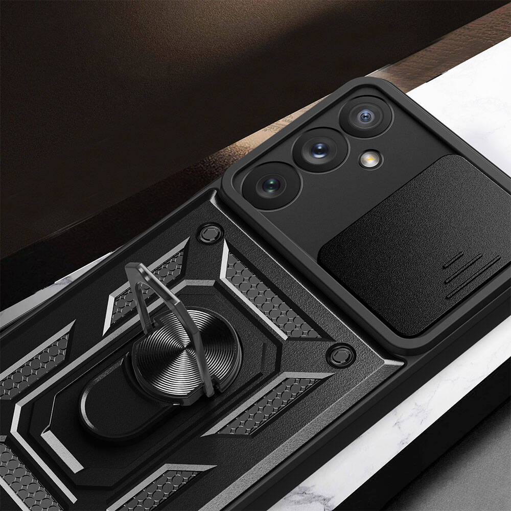 Galaxy A54 Kılıf Magnetik Standlı Kamera Korumalı Zore Sürgülü Vega Kapak Siyah