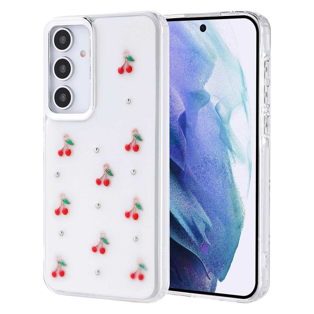 Galaxy A55 Kılıf Airbag Tasarımlı Simli Şeffaf Zore Kutup Kapak Kiraz