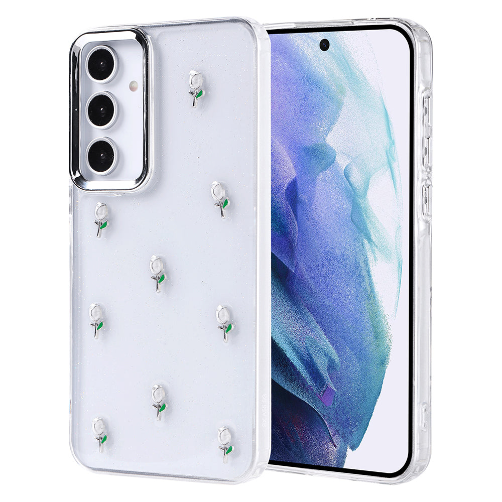Galaxy A55 Kılıf Airbag Tasarımlı Simli Şeffaf Zore Kutup Kapak Lale
