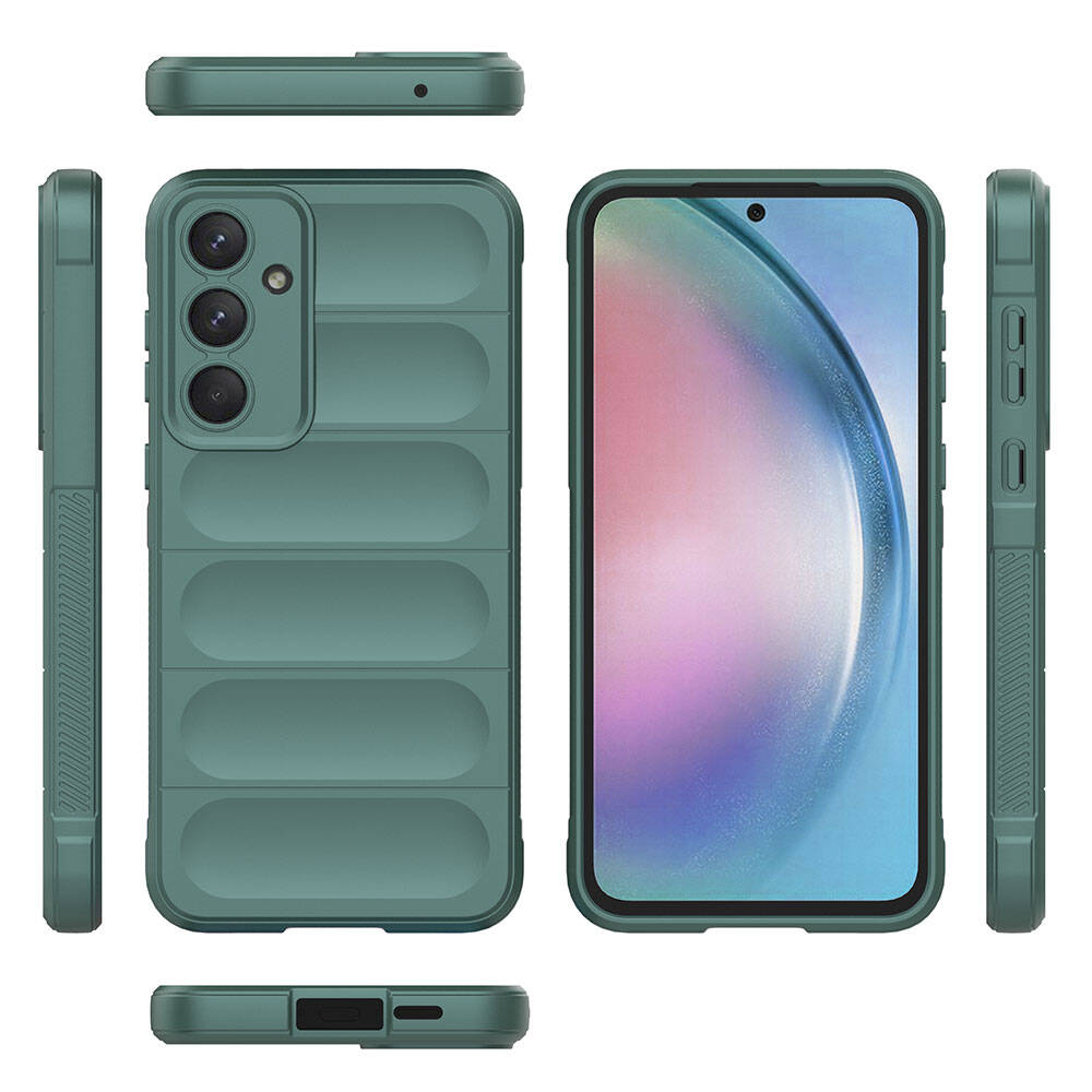 Galaxy A55 Kılıf Esnek TPU Oyuklu Arka Yüzey Tasarımlı Zore Etnik Silikon Kapak Koyu Yeşil