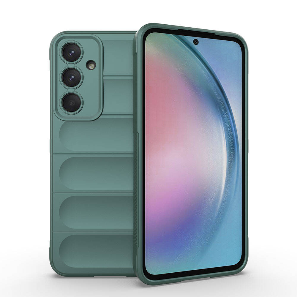 Galaxy A55 Kılıf Esnek TPU Oyuklu Arka Yüzey Tasarımlı Zore Etnik Silikon Kapak Koyu Yeşil