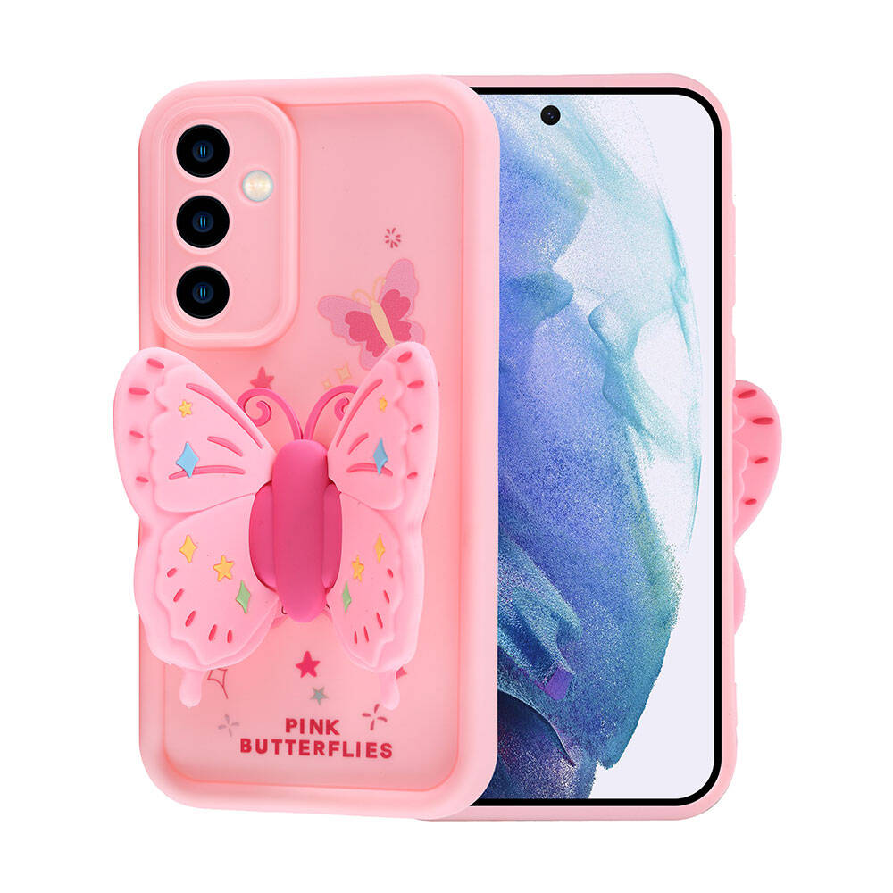 Galaxy A55 Kılıf Kamera Korumalı Figür Tasarımlı Zore Kapya Kapak Pembe Açık