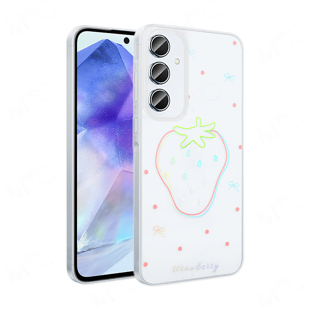 Galaxy A55 Kılıf Şeffaf Figürlü Zore Folk Sert Kapak Çilek