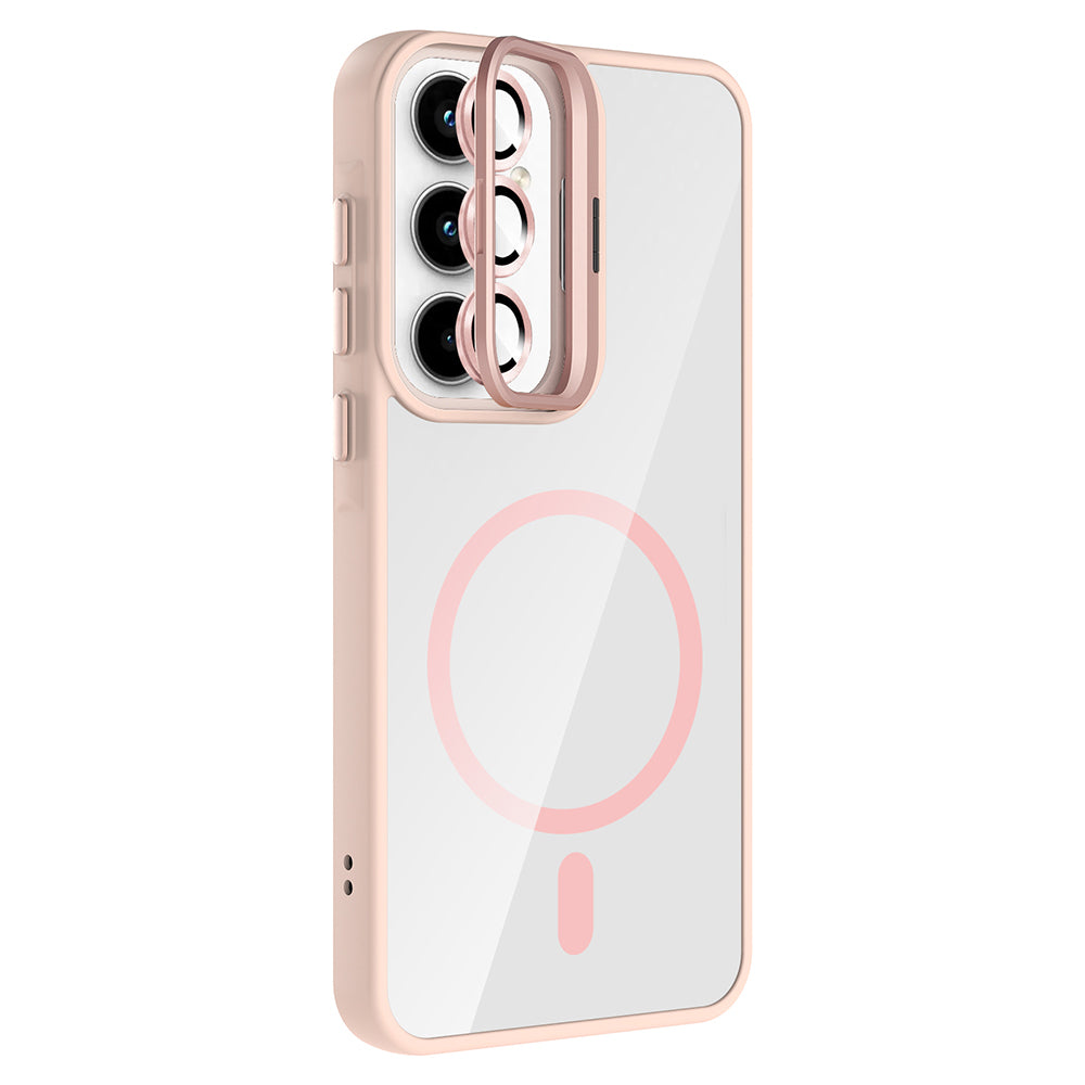 Galaxy A55 Kılıf Standlı ve Kamera Lens Hediyeli M-Safe Şarj Özellikli Zore Etro Kapak Lacivert
