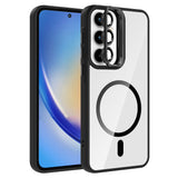 Galaxy A55 Kılıf Standlı ve Kamera Lens Hediyeli M-Safe Şarj Özellikli Zore Etro Kapak Siyah
