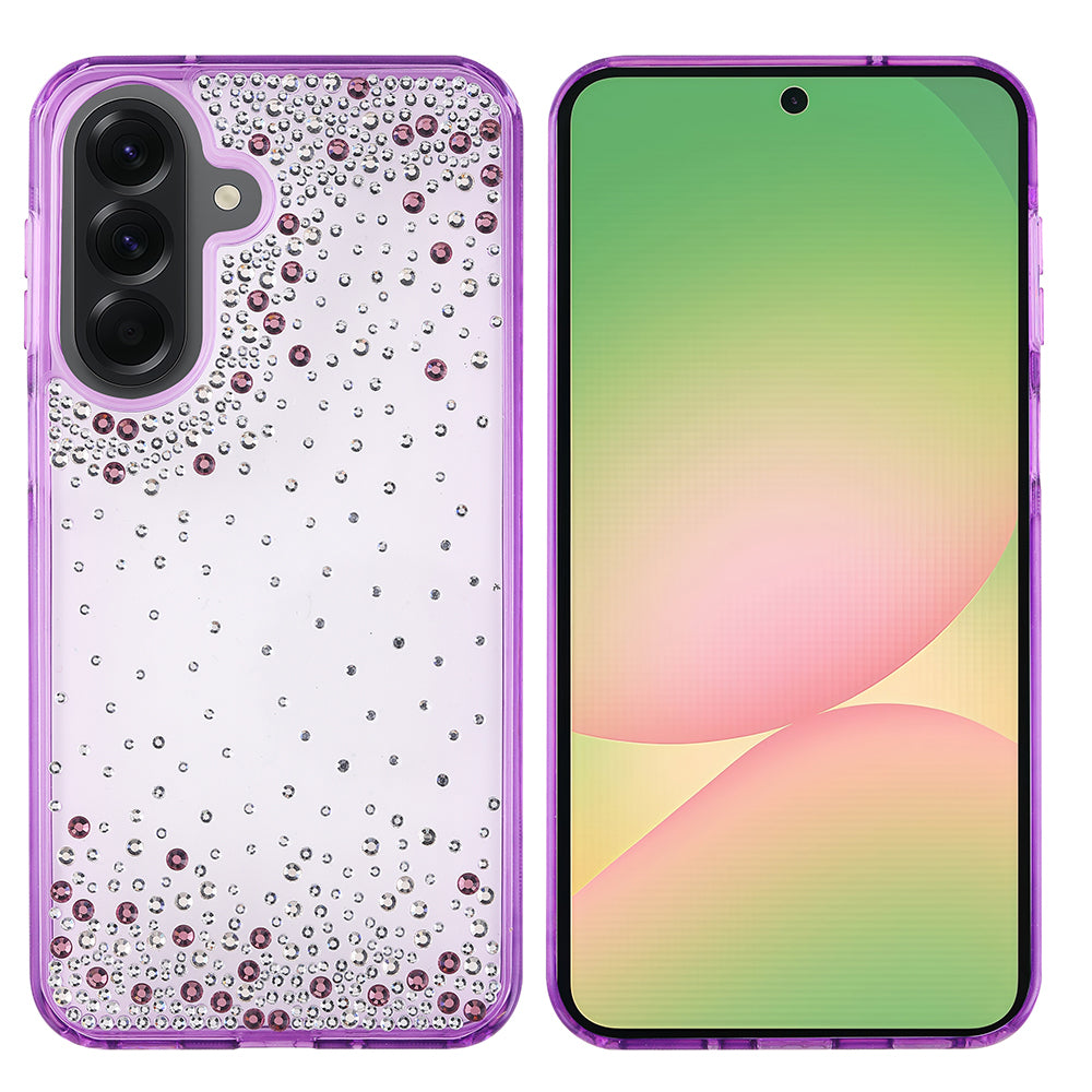 Galaxy A56 Kılıf Airbag Tasarımlı Damla Taşlı Şeffaf Zore Pera Silikon Kapak Mor