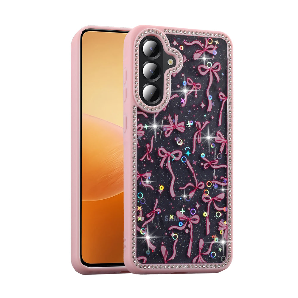 Galaxy A56 Kılıf Taşlı ve Simli Tasarım Zore Azra Kapak Pembe