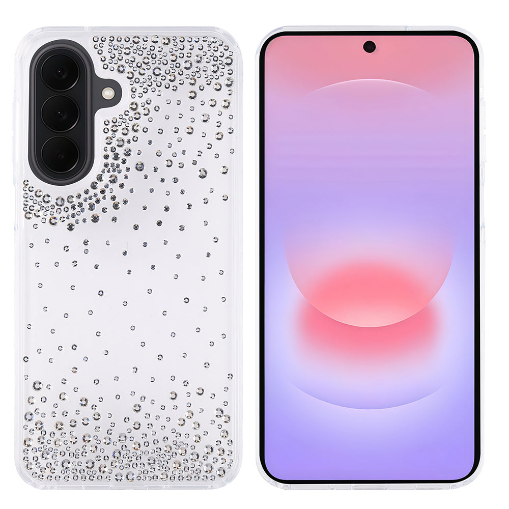 Galaxy A57 Kılıf Airbag Tasarımlı Damla Taşlı Şeffaf Zore Pera Silikon Kapak Mor
