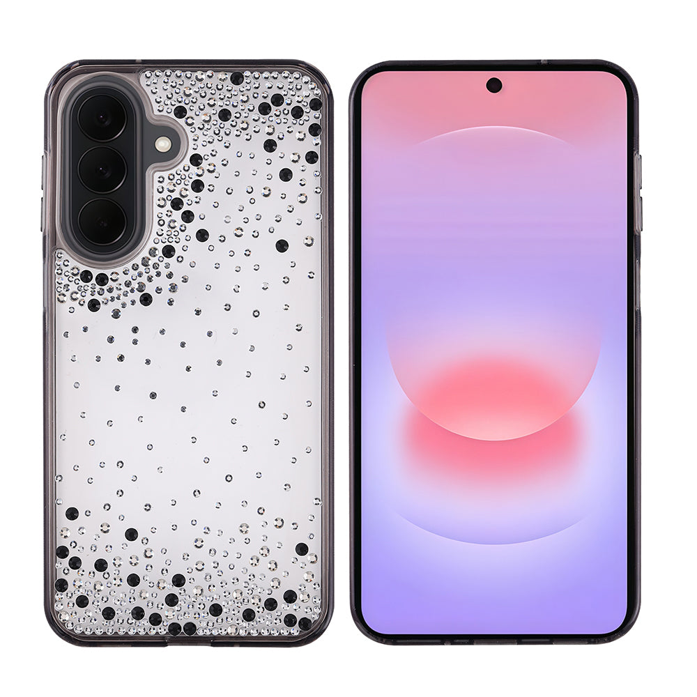 Galaxy A57 Kılıf Airbag Tasarımlı Damla Taşlı Şeffaf Zore Pera Silikon Kapak Siyah