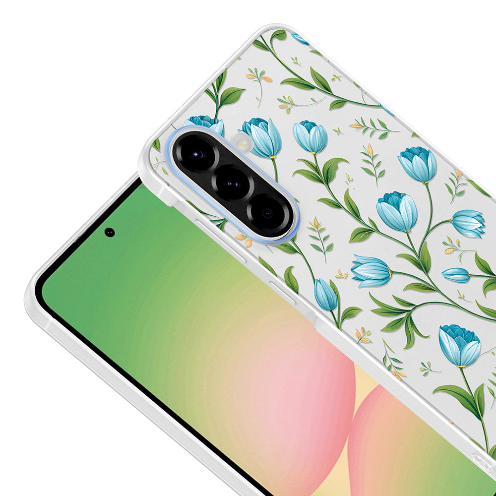 Galaxy A57 Kılıf Kamera Korumalı Desenli Zore Klip Kapak Mavi Lale