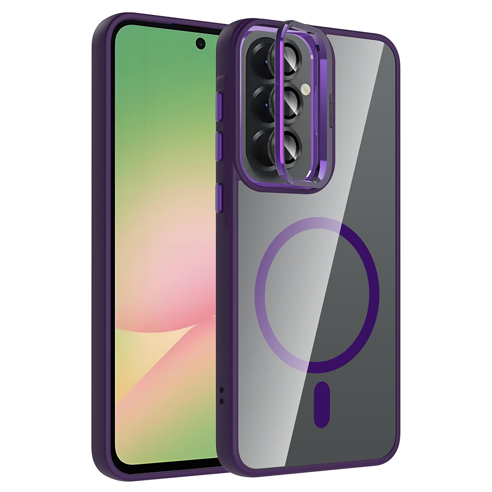Galaxy A57 Kılıf Standlı ve Kamera Lens Hediyeli Zore Etro Kapak Derin Mor