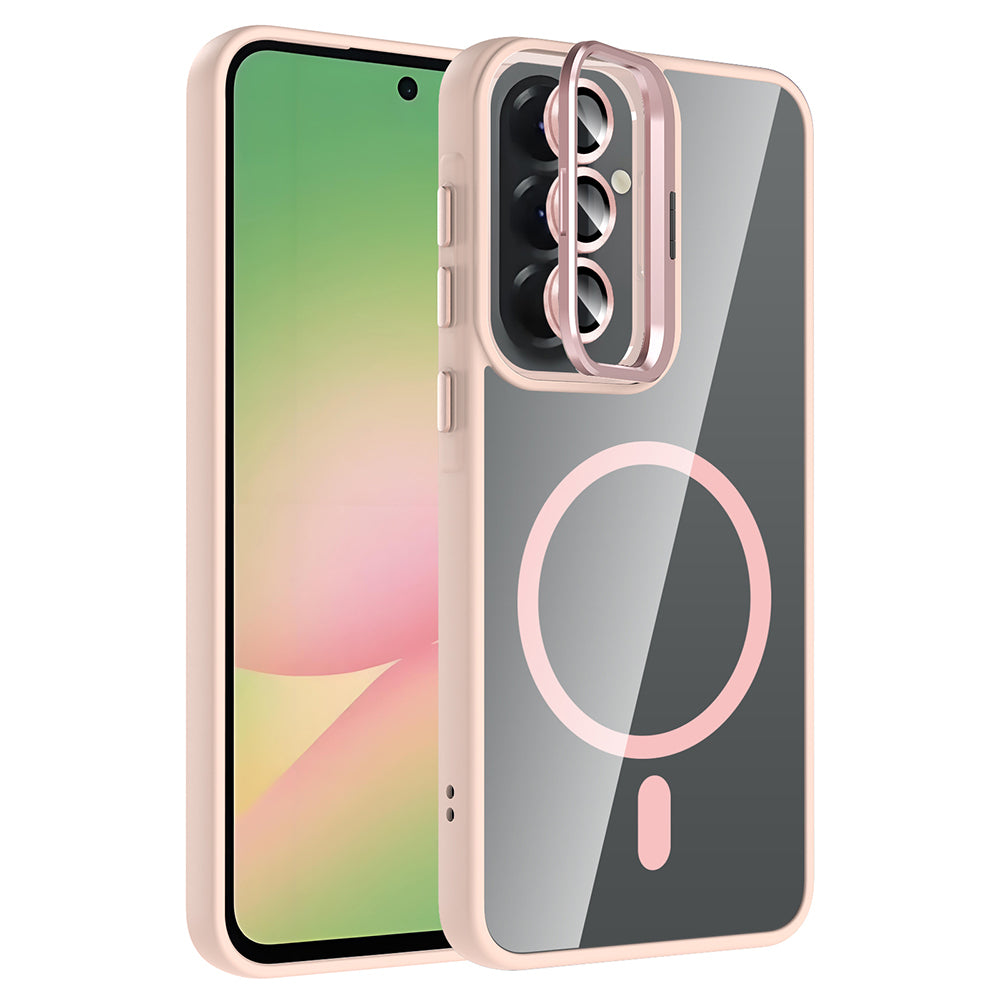 Galaxy A57 Kılıf Standlı ve Kamera Lens Hediyeli Zore Etro Kapak Pembe