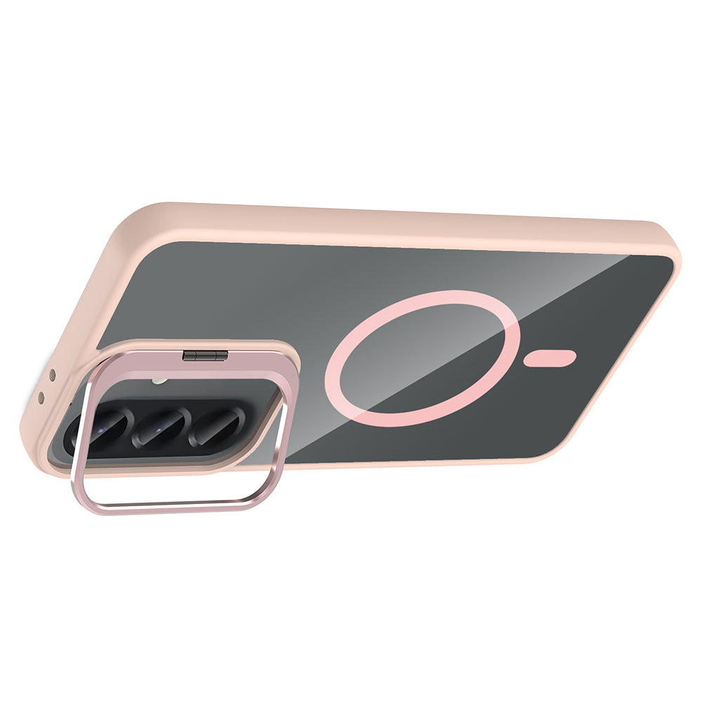Galaxy A57 Kılıf Standlı ve Kamera Lens Hediyeli Zore Etro Kapak Pembe