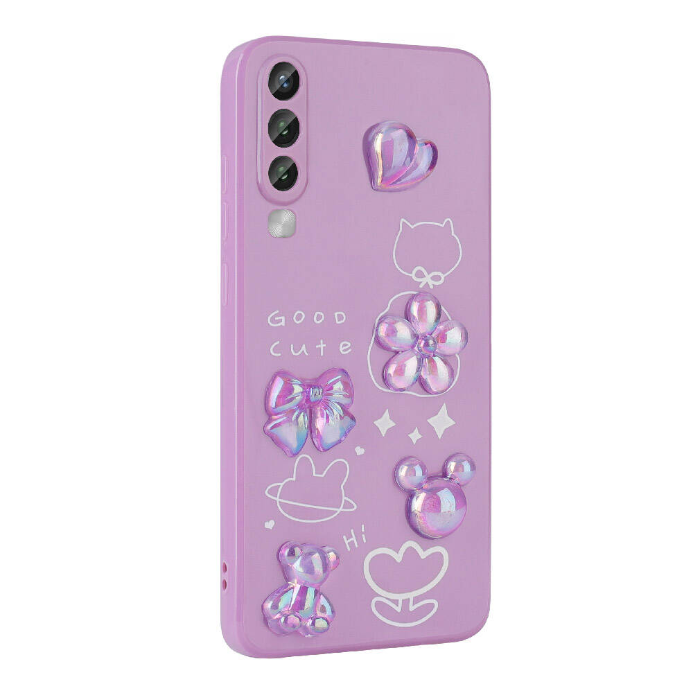 Galaxy A70 Kılıf Kabartma Figürlü Parlak Zore Toys Silikon Kapak Mor