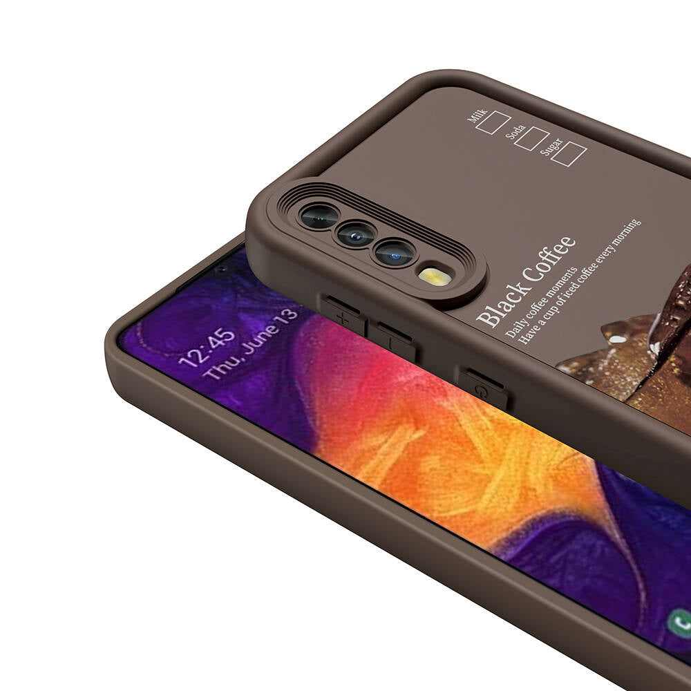 Galaxy A70 Kılıf Kamera Korumalı Baskılı Arka Yüzey Zore Klas Kapak Açık Kahve