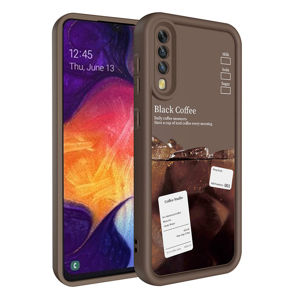 Galaxy A70 Kılıf Kamera Korumalı Baskılı Arka Yüzey Zore Klas Kapak Açık Kahve