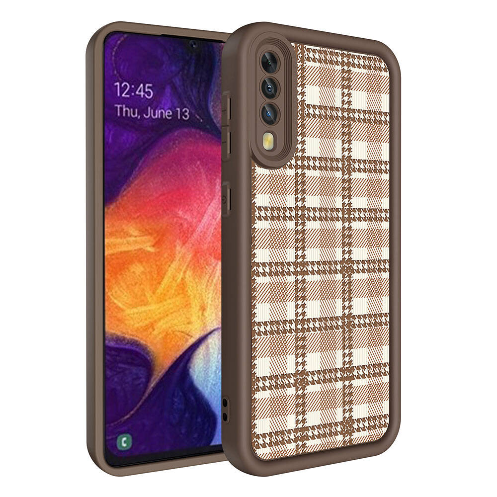 Galaxy A70 Kılıf Kamera Korumalı Baskılı Arka Yüzey Zore Klas Kapak Açık Kahve