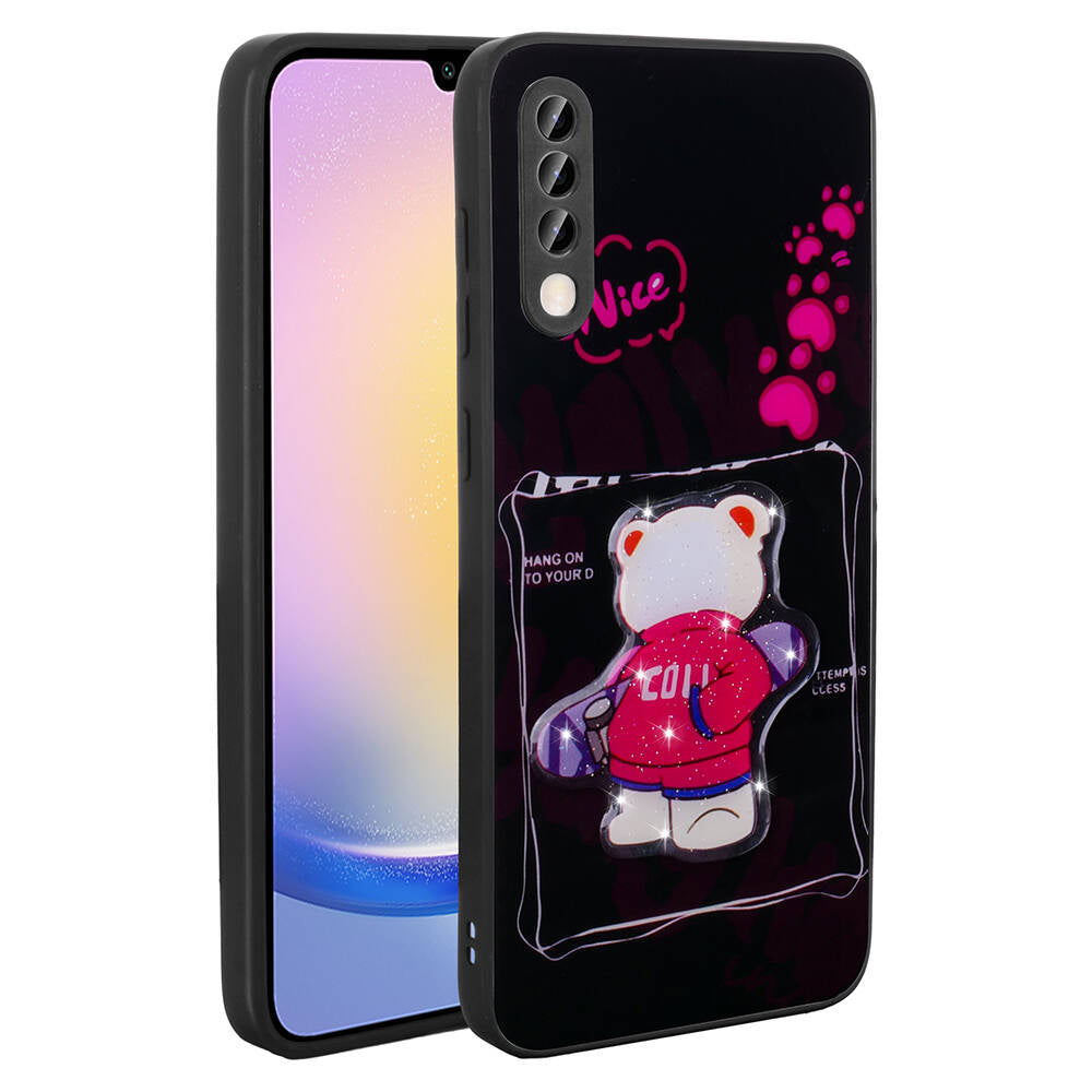 Galaxy A70 Kılıf Parlayan Kabartmalı İkonik Figürlü Zore Amas Silikon Kapak Siyah