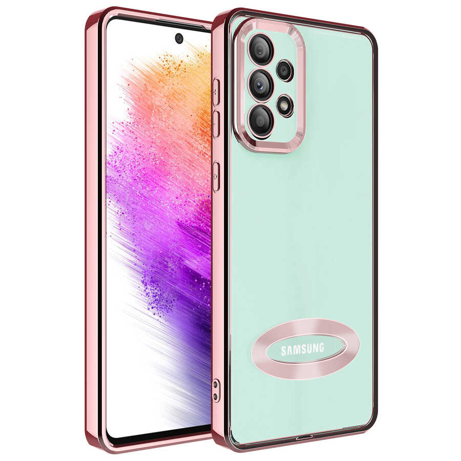 Galaxy A73 Kılıf Kamera Korumalı Logo Gösteren Zore Omega Kapak Rose Gold