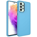 Galaxy A73 Kılıf Metal Çerçeve ve Buton Tasarımlı Silikon Zore Luna Kapak Lacivert