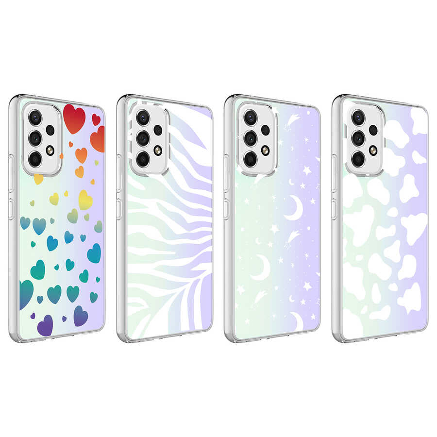 Galaxy A73 Kılıf Zore M-Blue Desenli Kapak Heart No3