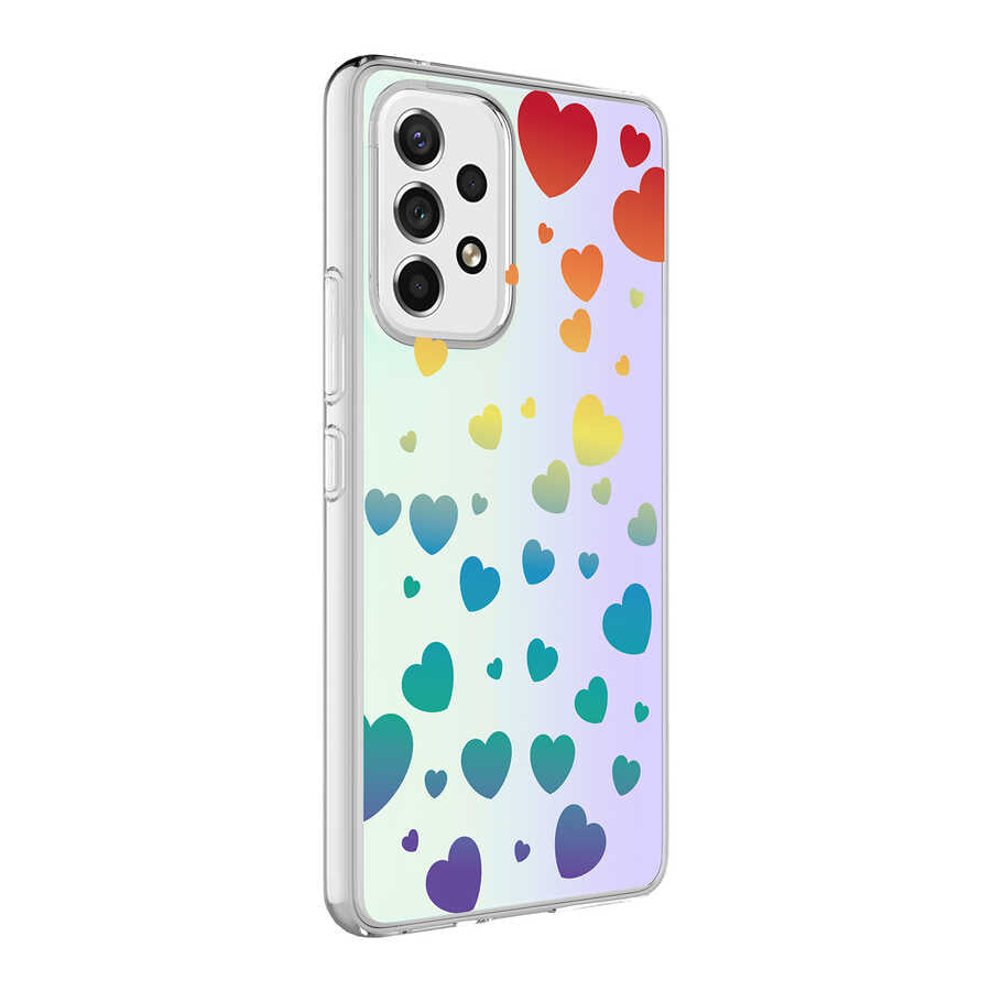Galaxy A73 Kılıf Zore M-Blue Desenli Kapak Heart No3
