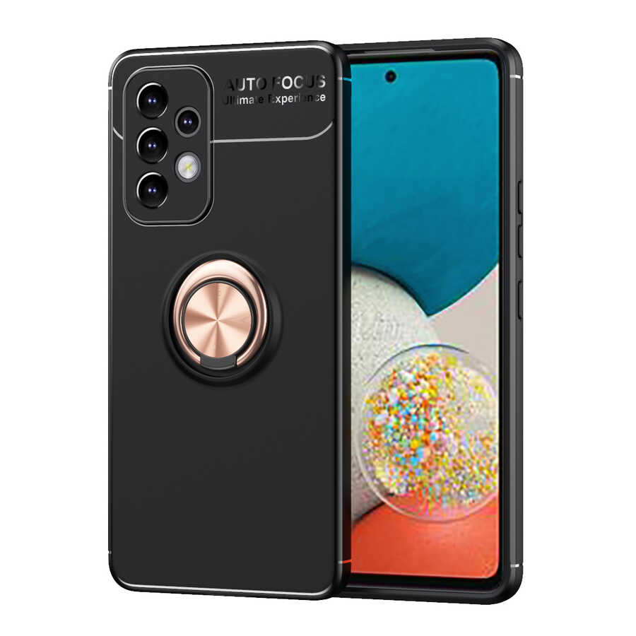 Galaxy A73 Kılıf Zore Ravel Silikon Kapak Siyah-Rose Gold