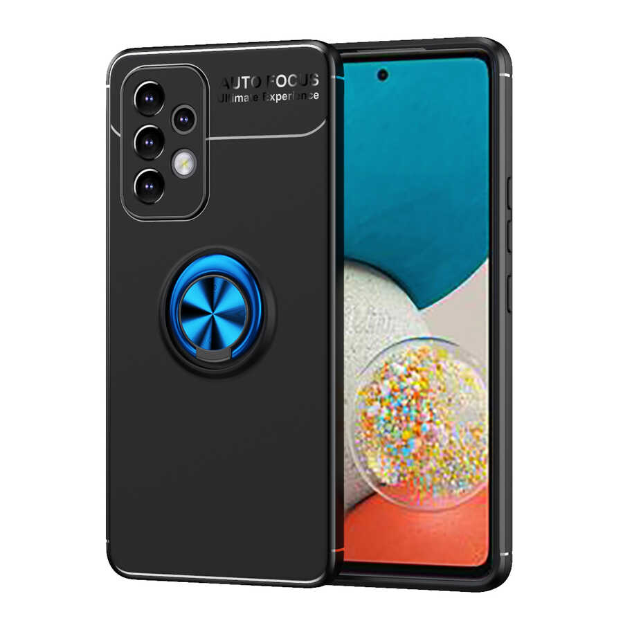 Galaxy A73 Kılıf Zore Ravel Silikon Kapak Siyah-Mavi