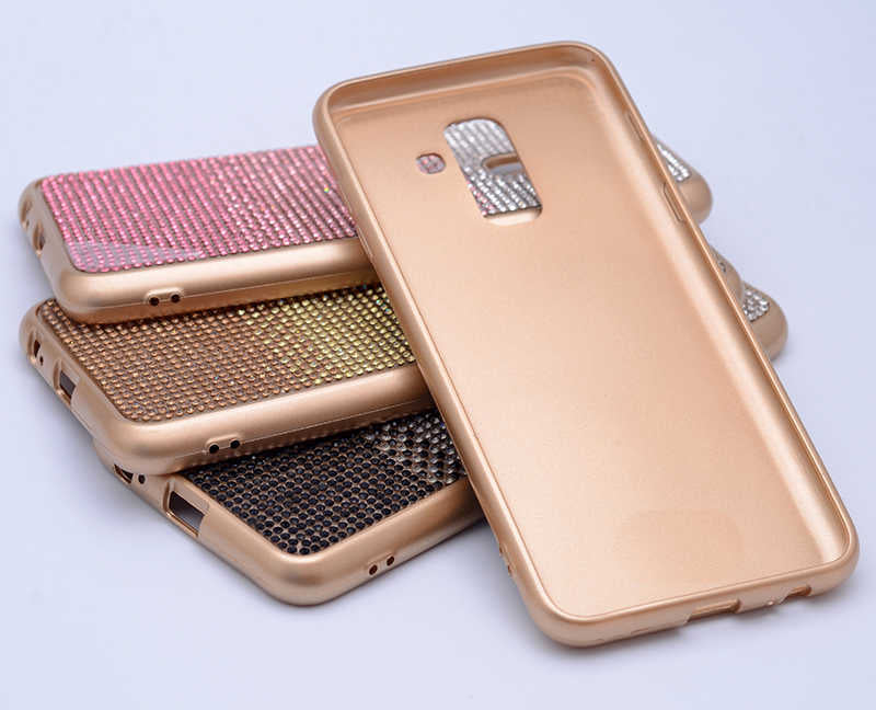 Galaxy J8 Kılıf Zore Mat Lazerli Taşlı Silikon Siyah