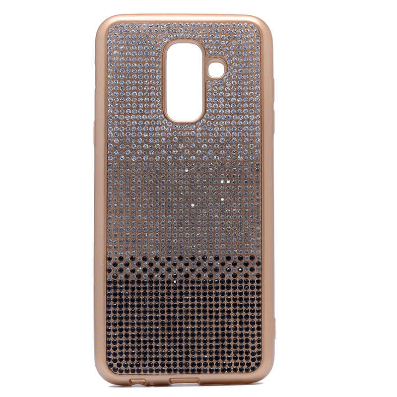 Galaxy J8 Kılıf Zore Mat Lazerli Taşlı Silikon Siyah