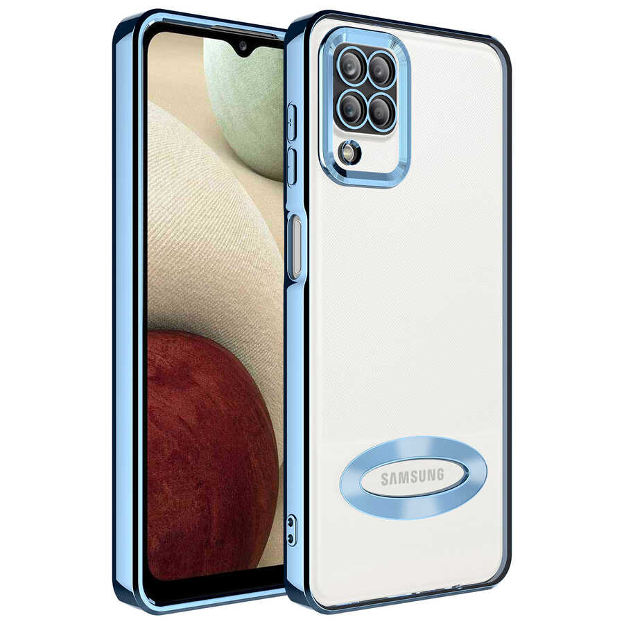 Galaxy M12 Kılıf Kamera Korumalı Logo Gösteren Zore Omega Kapak Sierra Mavi