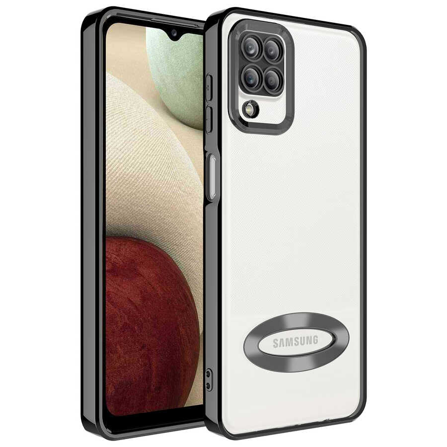 Galaxy M12 Kılıf Kamera Korumalı Logo Gösteren Zore Omega Kapak Siyah
