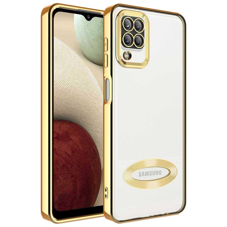 Galaxy M12 Kılıf Kamera Korumalı Logo Gösteren Zore Omega Kapak Derin Mor