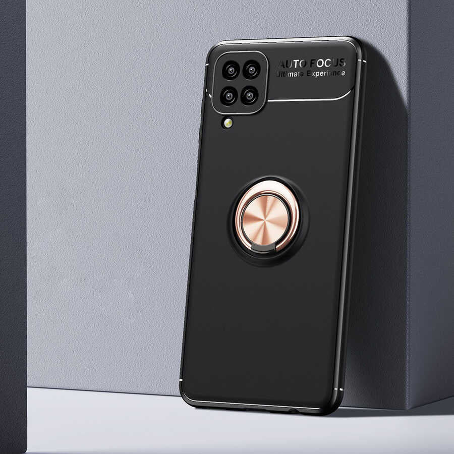 Galaxy M12 Kılıf Zore Ravel Silikon Kapak Siyah-Rose Gold