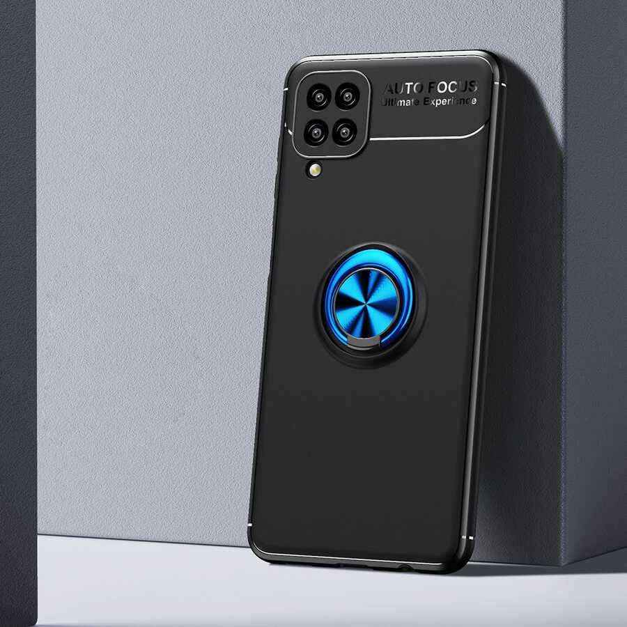 Galaxy M12 Kılıf Zore Ravel Silikon Kapak Siyah-Mavi