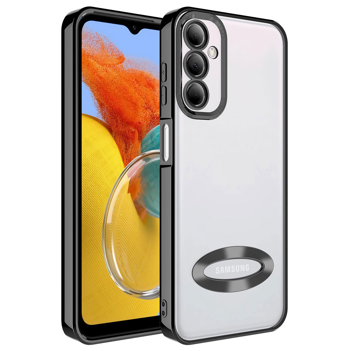 Galaxy M14 Kılıf Kamera Korumalı Logo Gösteren Zore Omega Kapak Siyah