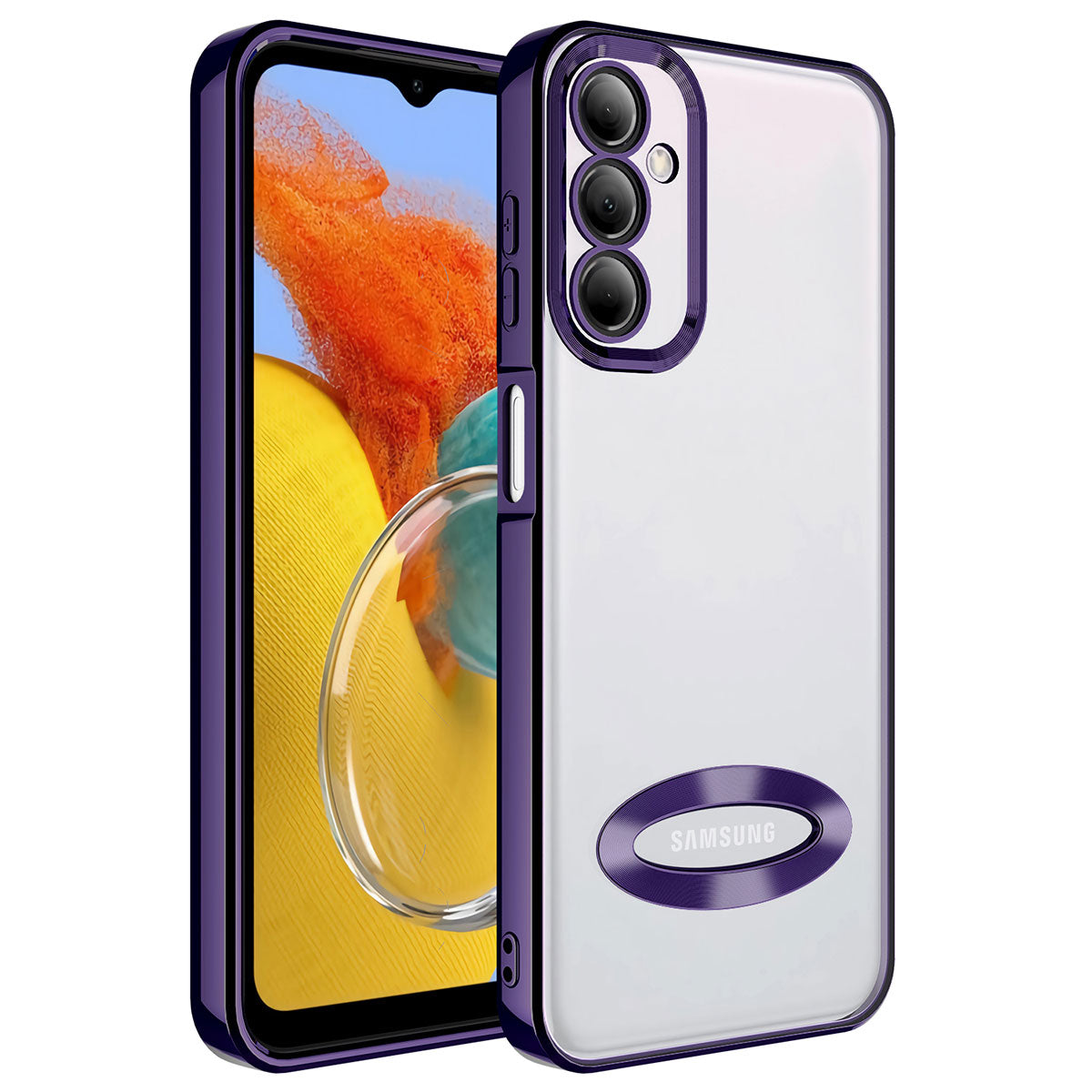 Galaxy M14 Kılıf Kamera Korumalı Logo Gösteren Zore Omega Kapak Derin Mor