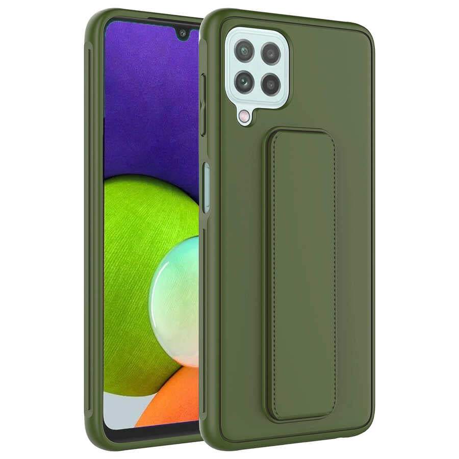 Galaxy M22 Kılıf Zore Qstand Kapak Koyu Yeşil
