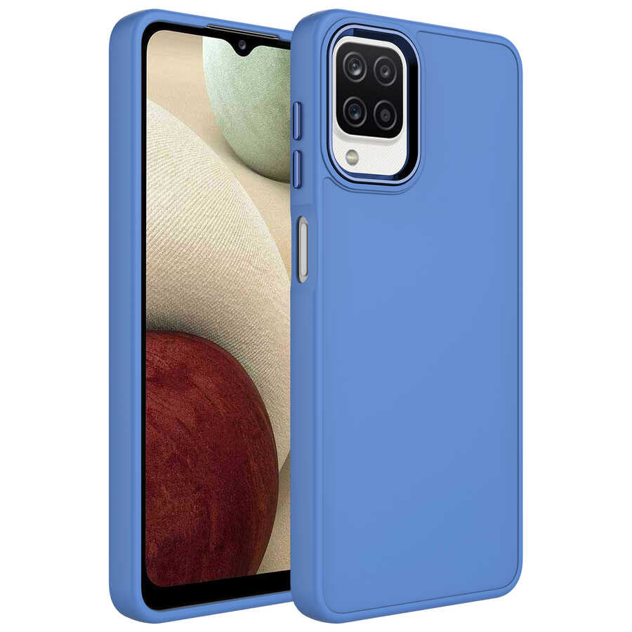 Galaxy M32 Kılıf Metal Çerçeve ve Buton Tasarımlı Silikon Zore Luna Kapak Lila