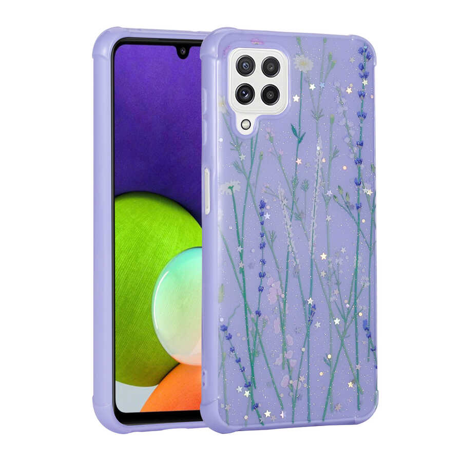 Galaxy M32 Kılıf Simli Desenli Kamera Korumalı Parlak Zore Popy Kapak Papatya