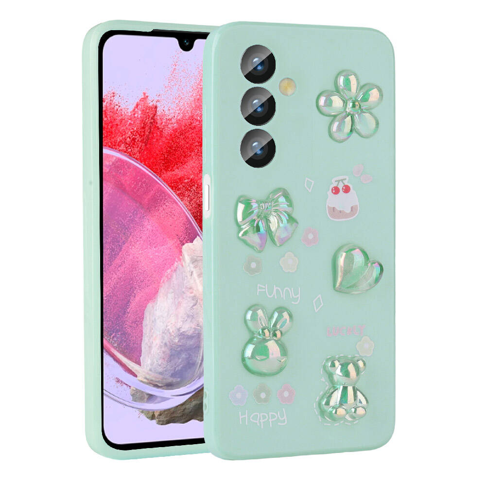 Galaxy M34 5G Kılıf Kabartma Figürlü Parlak Zore Toys Silikon Kapak Beyaz