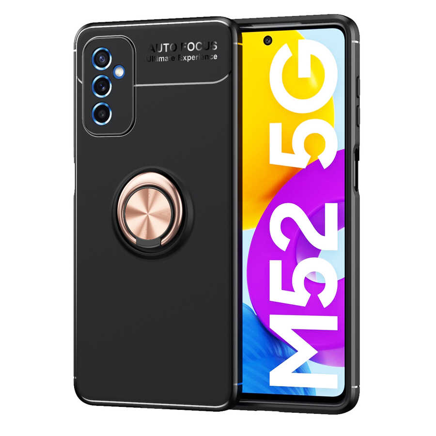 Galaxy M52 Kılıf Zore Ravel Silikon Kapak Siyah-Rose Gold