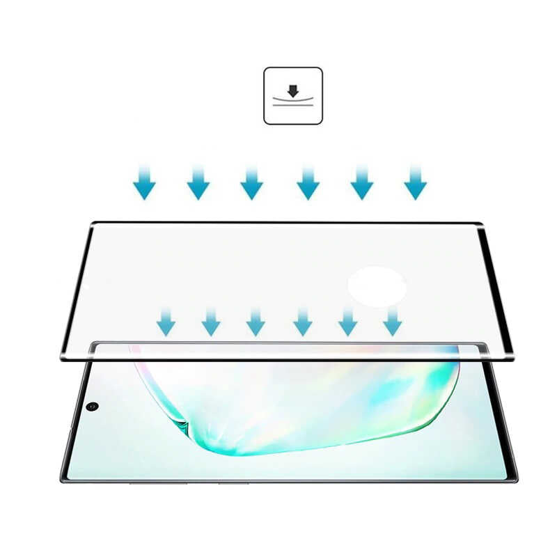 Galaxy Note 10 Plus Zore Kavisli Full Yapışkanlı Cam Ekran Koruyucu Siyah