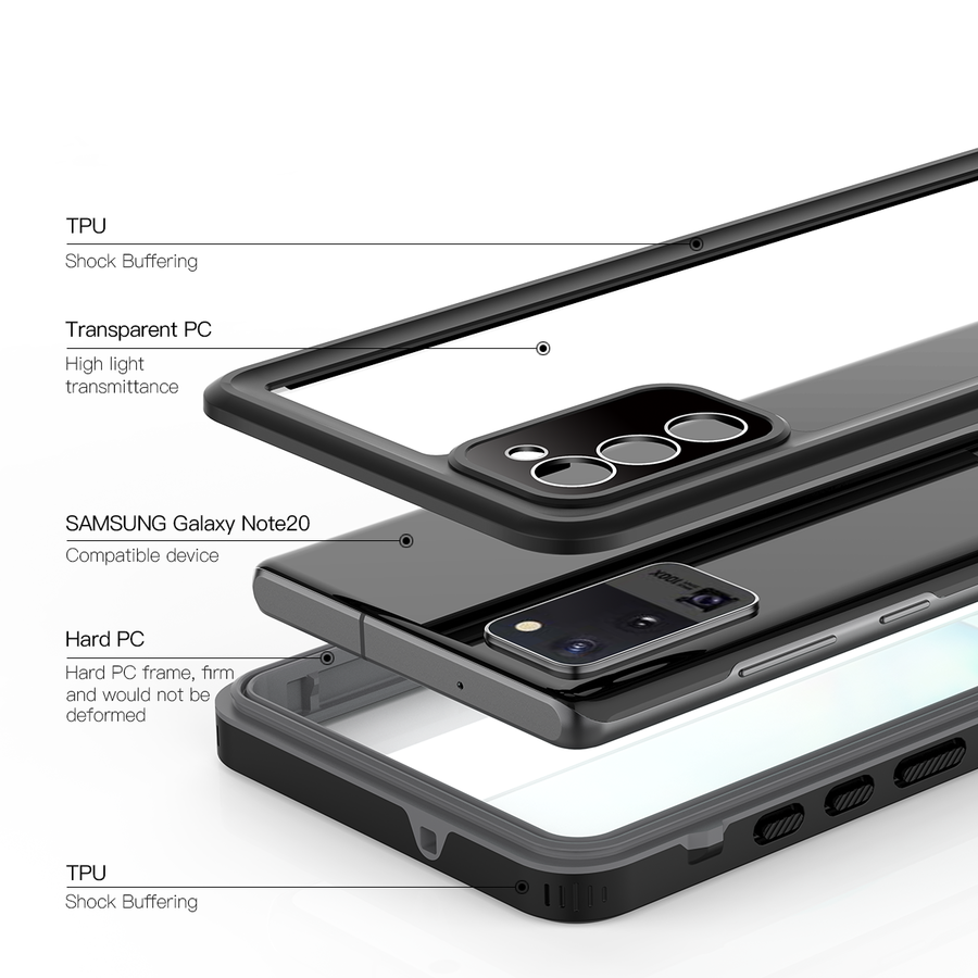 Galaxy Note 20 Kılıf 1-1 Su Geçirmez Kılıf Siyah