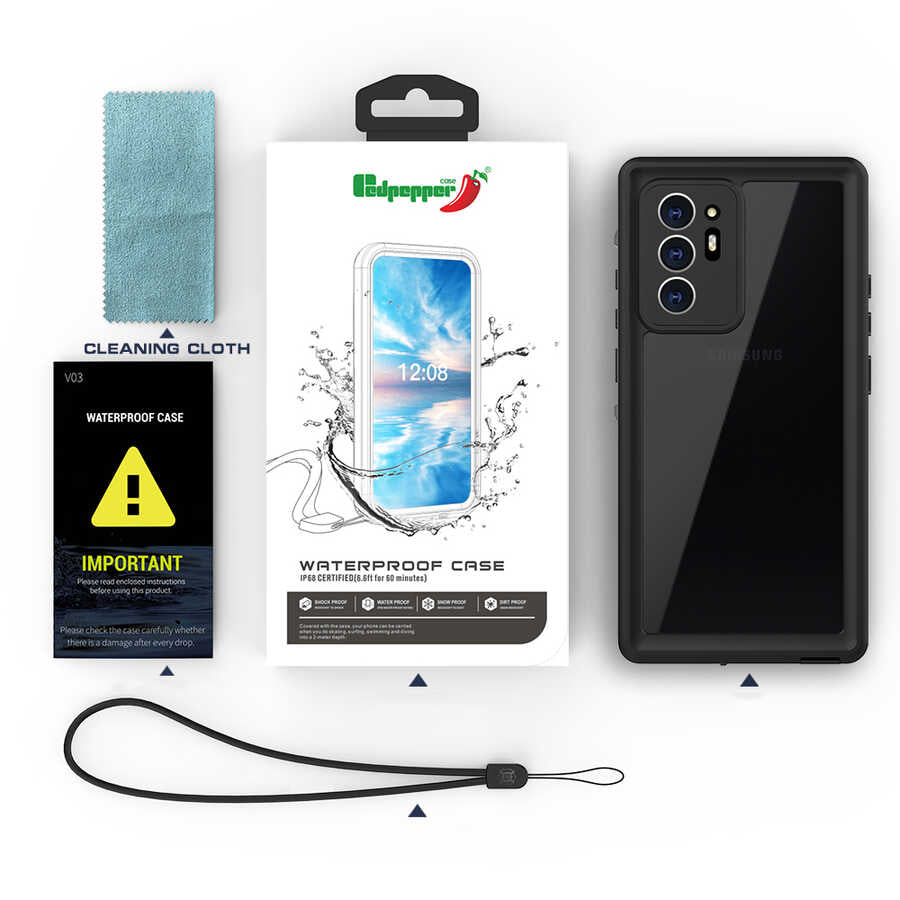 Galaxy Note 20 Ultra Kılıf 1-1 Su Geçirmez Kılıf Siyah