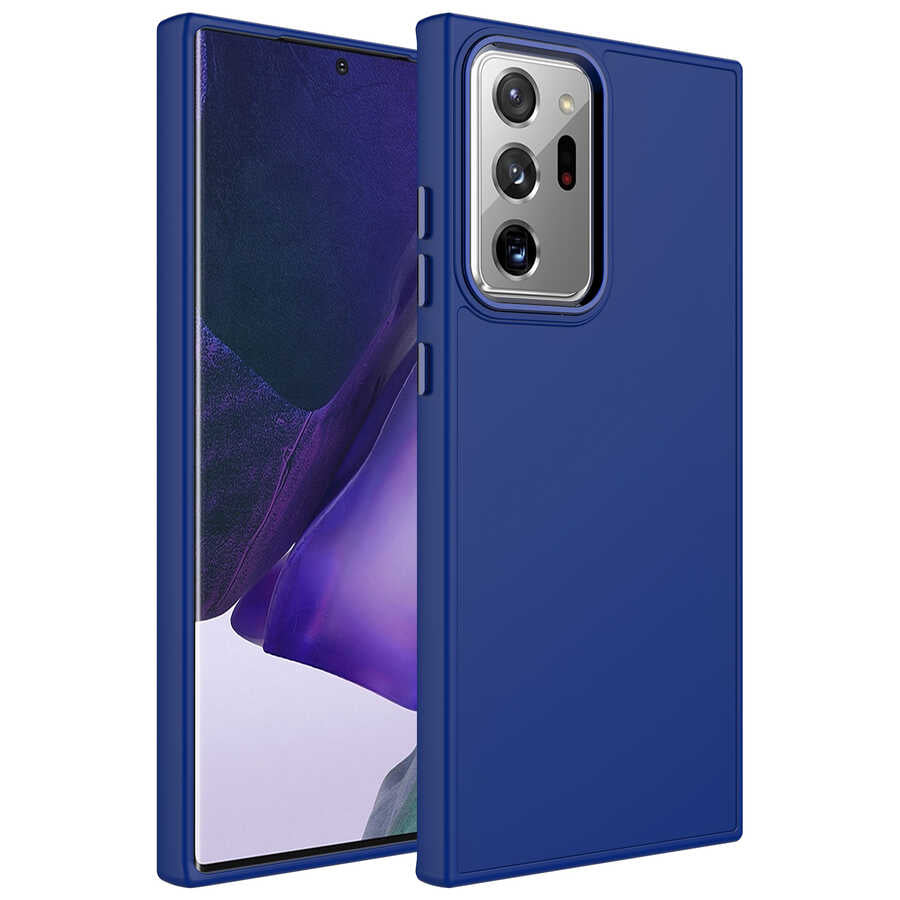 Galaxy Note 20 Ultra Kılıf Metal Çerçeve ve Buton Tasarımlı Silikon Zore Luna Kapak Lavendery Gray
