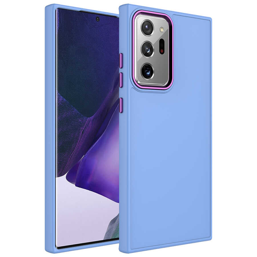 Galaxy Note 20 Ultra Kılıf Metal Çerçeve ve Buton Tasarımlı Silikon Zore Luna Kapak Lila